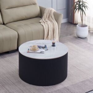 TABLE BASSE VALMY PIEDS NOIR PLATEAU CERAMIQUE MARBRE BLANC 90X45