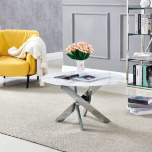 Table basse ronde JESSY pieds chrome et plateau en verre 80 cm