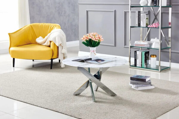 Table basse ronde JESSY pieds chrome et plateau en verre 80 cm