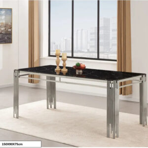 Table à manger FLUTE Chrome Plateau en verre Marbré 150 cm