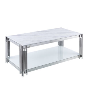 Table Basse FLUTE Chrome et plateau en verre 120x60x45 cm
