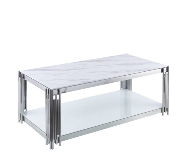 Table Basse FLUTE Chrome et plateau en verre 120x60x45 cm