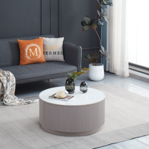 TABLE BASSE BARI BOIS GRIS PLATEAU MARBRE BLANC AVEC TIROIR 80x45cm
