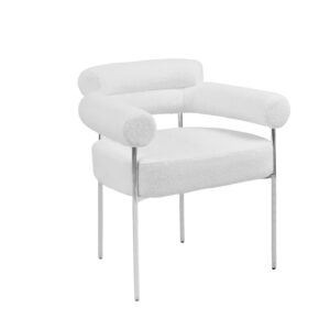 CHAISE AVEC ACCOUDOIR BULLE PIED CHROME DOUDOU BLANC