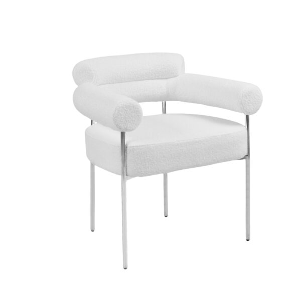 CHAISE AVEC ACCOUDOIR BULLE PIED CHROME DOUDOU BLANC