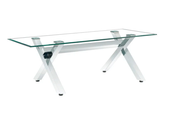 Table à manger IXE chrome plateau en verre trempé 150 cm