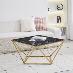 TABLE BASSE ALINA GOLD VERRE MARBRE NOIR 80X80X45cm