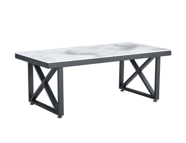 Table basse Deluxe LEVANTO structure métal noir plateau en verre 120x60 cm