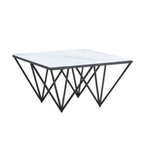 Table Basse carré GIZE pied métal noir et plateau en verre 80x80 cm