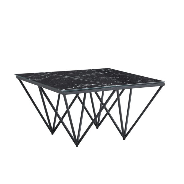 Table Basse carré GIZE pied métal noir et plateau en verre 80x80 cm