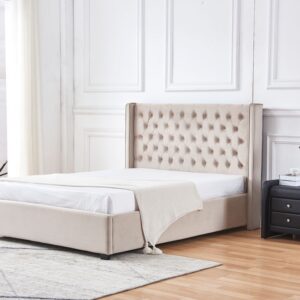 Lit capitonné 160x200 cm ERES en velours sommier inclus