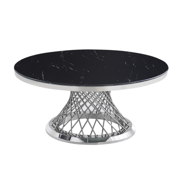 Table basse Deluxe Chrome plateau en verre marbré d100 cm
