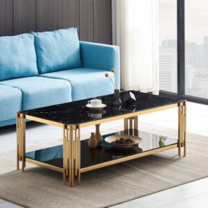 Table Basse FLUTE Gold et plateau en verre 120x60x45 cm