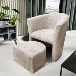Fauteuil LINA + pouf velours cotelé