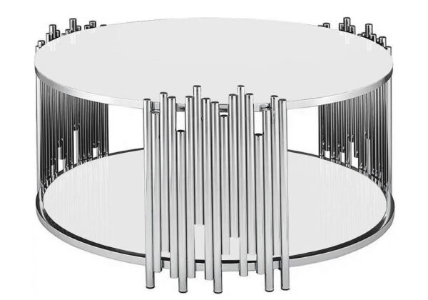 Table Basse ronde STICK Chrome et plateau en verre D90 H45 cm
