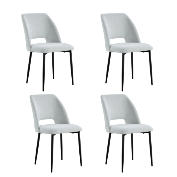 Lot de 4 chaises AVA Métal noir Tissu Serge Gris