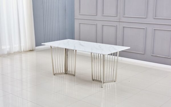 Table à manger PAPILLON plateau en Granite marbré blanc