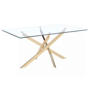 Table Repas JESSICA XXL Gold et plateau en verre 180 cm 6 à 8 couverts