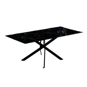 Table Repas JESSICA XXL Métal noir et plateau en verre 180 cm 6 à 8 couverts