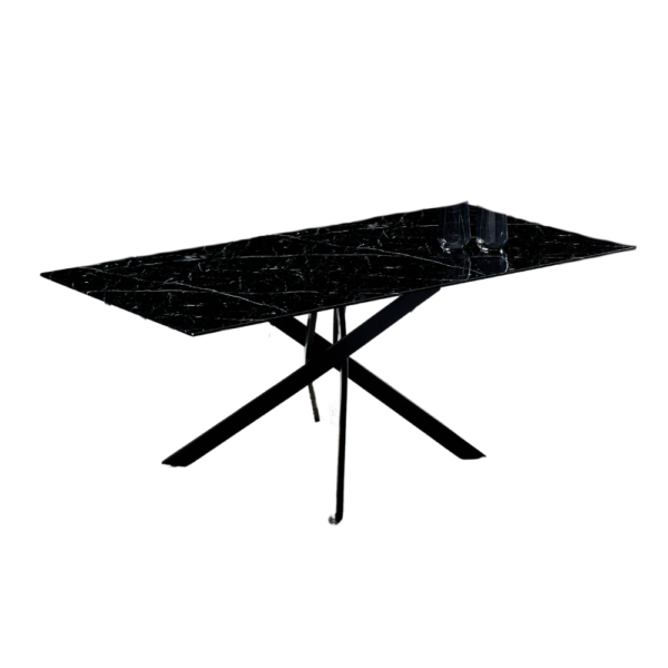 Table Repas JESSICA XXL Métal noir et plateau en verre 180 cm 6 à 8 couverts