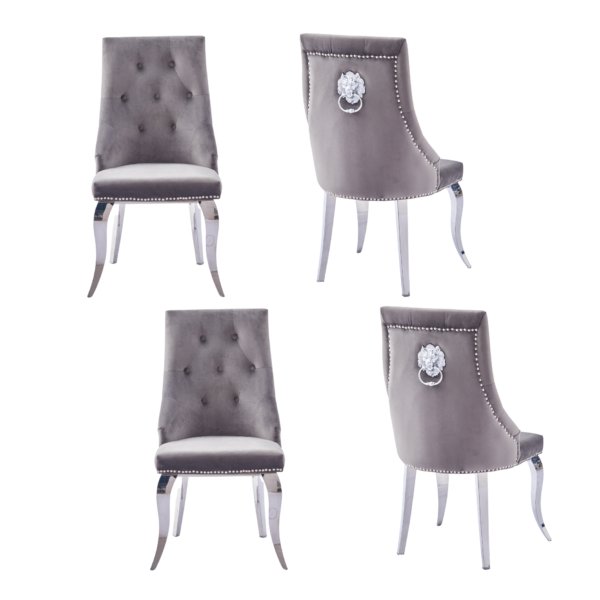 Lot de Chaises LION Capitonnées et Cloutées Chrome Velours