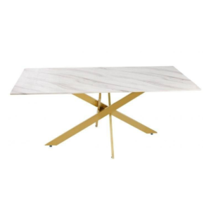 Table Repas JESSICA XXL Gold et plateau en verre 180 cm 6 à 8 couverts