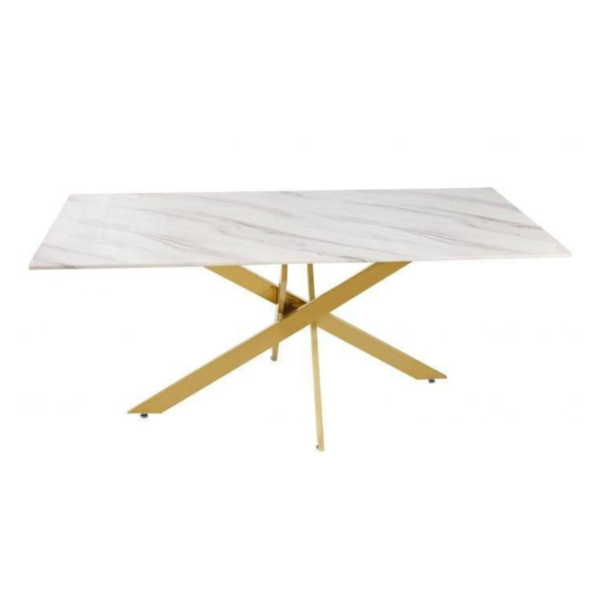 Table Repas JESSICA XXL Gold et plateau en verre 180 cm 6 à 8 couverts