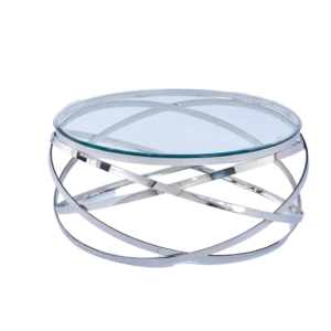 Table Basse EVOL structure chrome et plateau en verre D 90cm
