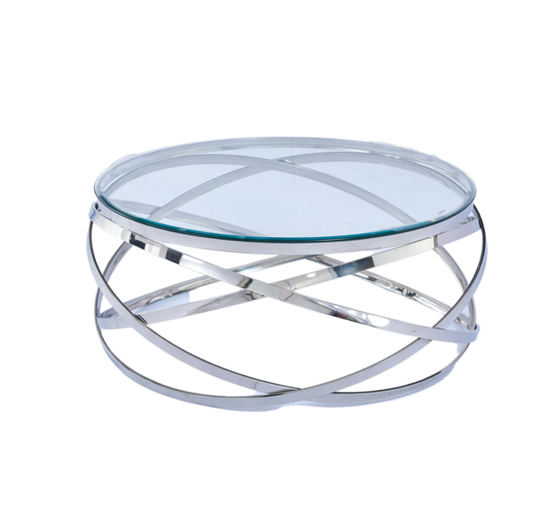 Table Basse EVOL structure chrome et plateau en verre D 90cm