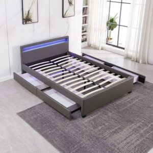 Lit adulte 160x200 cm TIROIRS et LED sommier inclus