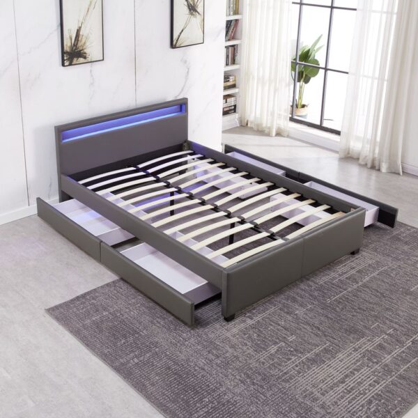 Lit adulte 160x200 cm TIROIRS et LED sommier inclus
