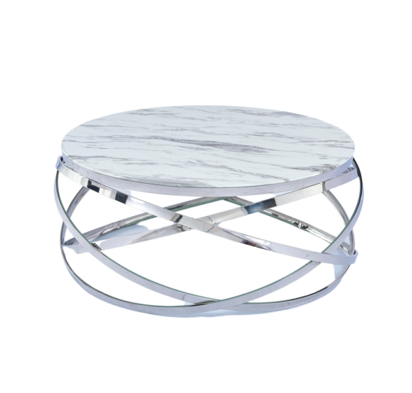 Table Basse EVOL structure chrome et plateau en verre D 90cm
