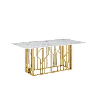 TABLE REPAS PORTOFINO GOLD MARBRE BLANC 180x90cm