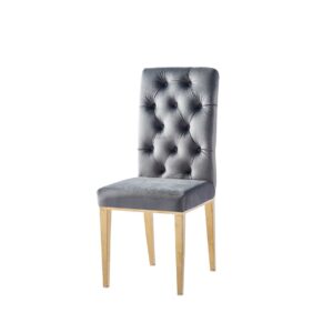 CHAISE NEVADA CAPITONNE AVEC BOUTONS GOLD VELOURS ANTHACITE