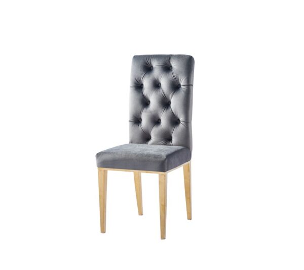 CHAISE NEVADA CAPITONNE AVEC BOUTONS GOLD VELOURS ANTHACITE
