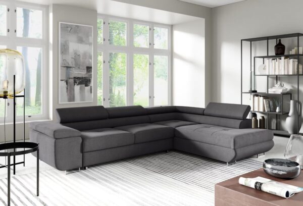 CANAPE TOULOUSE  ANGLE DROIT CONVERTIBLE BLEU SILVER 275x205cm