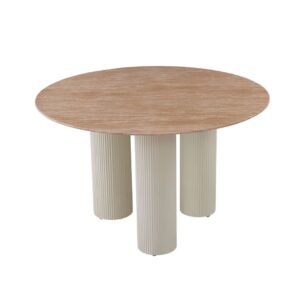 TABLE REPAS ANAÏS PIEDS BEIGE PLATEAU CERAM TRAVERTIN 120CM