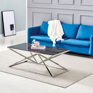 TABLE BASSE PYRAMIDE RECTANGLE CHROME MARBRE NOIR