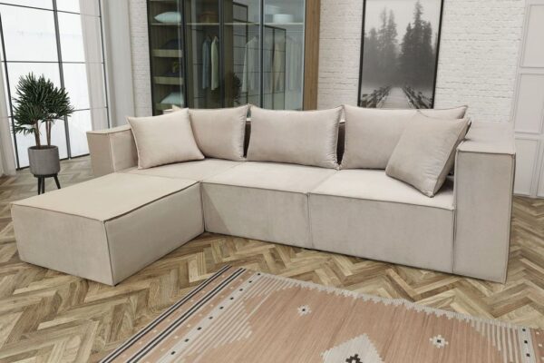 CANAPE MODULO 3+1 ANGLE GAUCHE VELOURS BEIGE 305x192cm