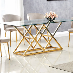 TABLE REPAS TRIANGLE GOLD TRANSPARENT 180x90cm