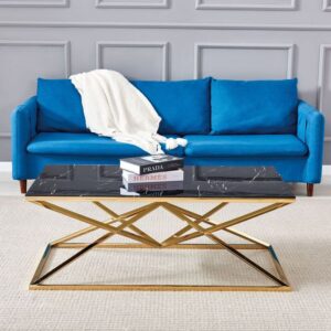 TABLE BASSE PYRAMIDE RECTANGLE GOLD MARBRE NOIR 120x60cm
