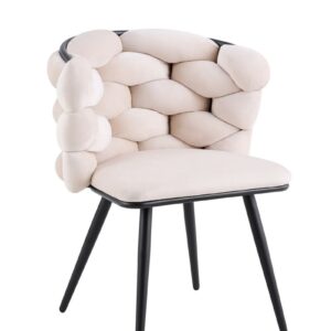 CHAISE LOLIPOP PIED METAL NOIR VELOURS BEIGE