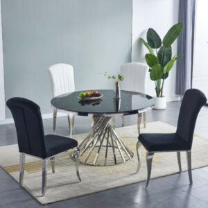 TABLE A MANGER NAUTILUS CHROME MARBRE NOIR 130 CM