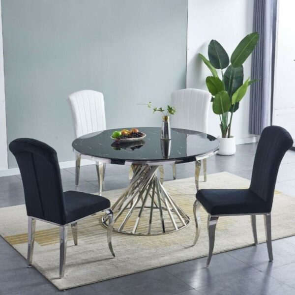 TABLE A MANGER NAUTILUS CHROME MARBRE NOIR 130 CM