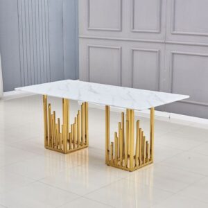 TABLE REPAS STALAX GOLD MARBRE BLANC 180x90 cm