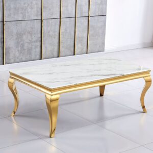 TABLE BASSE BAROQUE GOLD MARBRE BLANC 120x70x45 cm