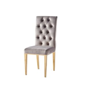 CHAISE NEVADA CAPITONNE AVEC BOUTONS GOLD VELOURS MOKA