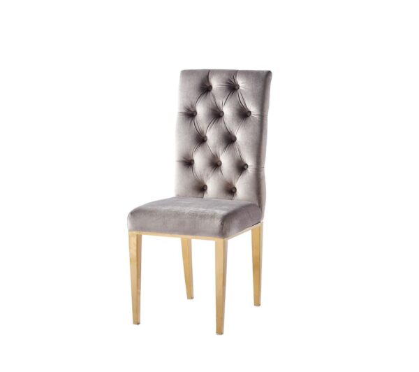 CHAISE NEVADA CAPITONNE AVEC BOUTONS GOLD VELOURS MOKA
