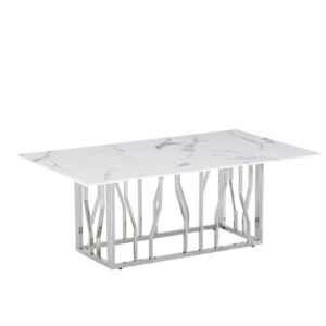 TABLE REPAS PORTOFINO CHROME MARBRE BLANC 180x90 cm