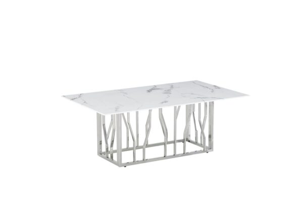 TABLE REPAS PORTOFINO CHROME MARBRE BLANC 180x90 cm
